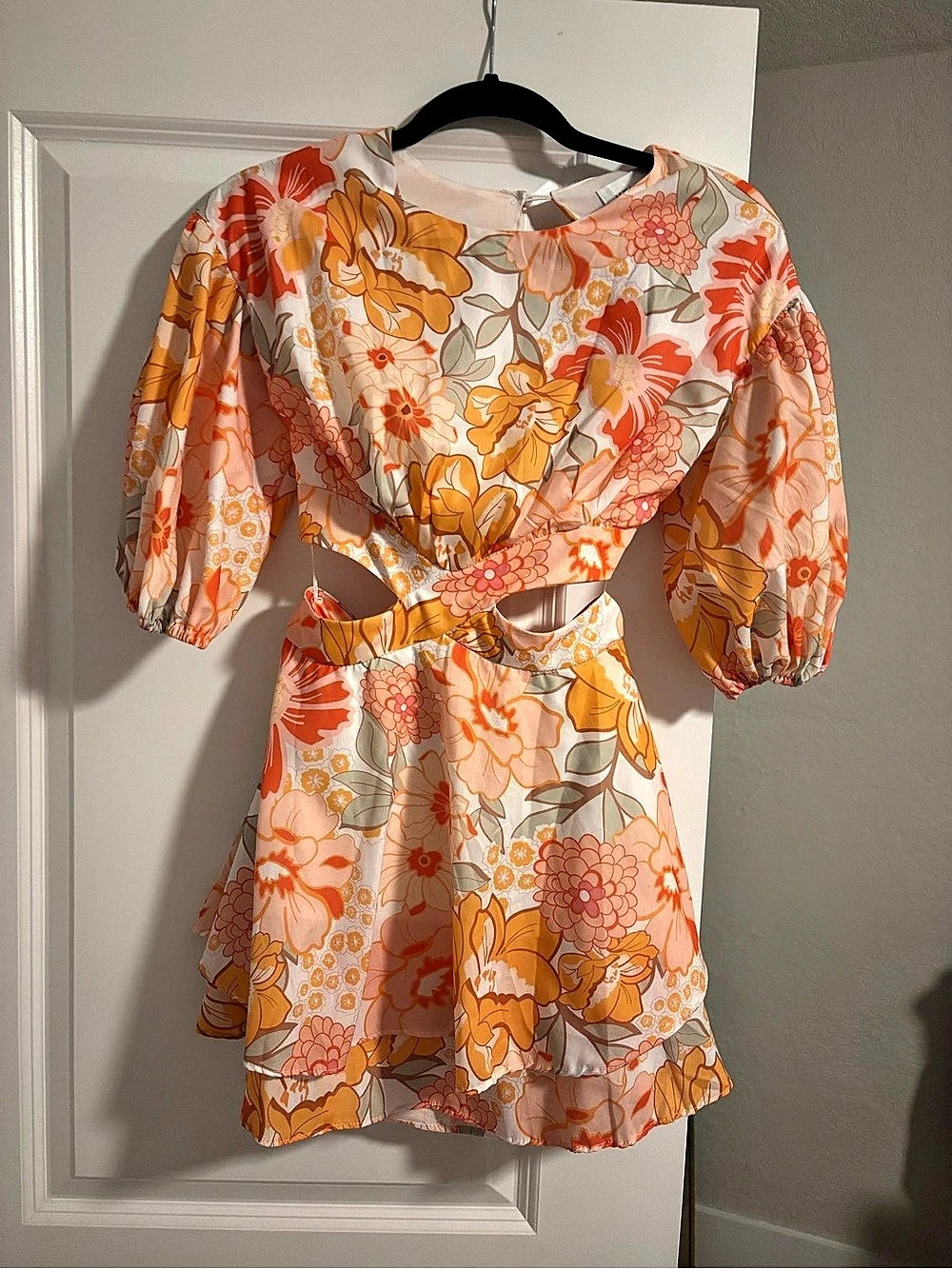 Hello Molly Floral Mini Dress Orange & White Size XS Like New